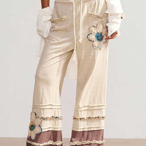 Apricot Boho Women's Vacation Casual Knit Patchwork Loose Pants - Picture 6 of 7